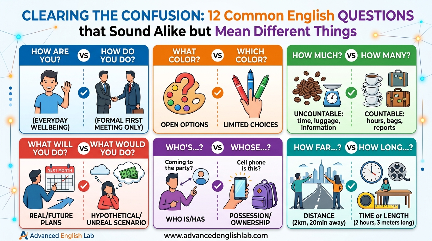 Clearing the Confusion 12 Common English Questions That Sound Alike But Mean Different Things