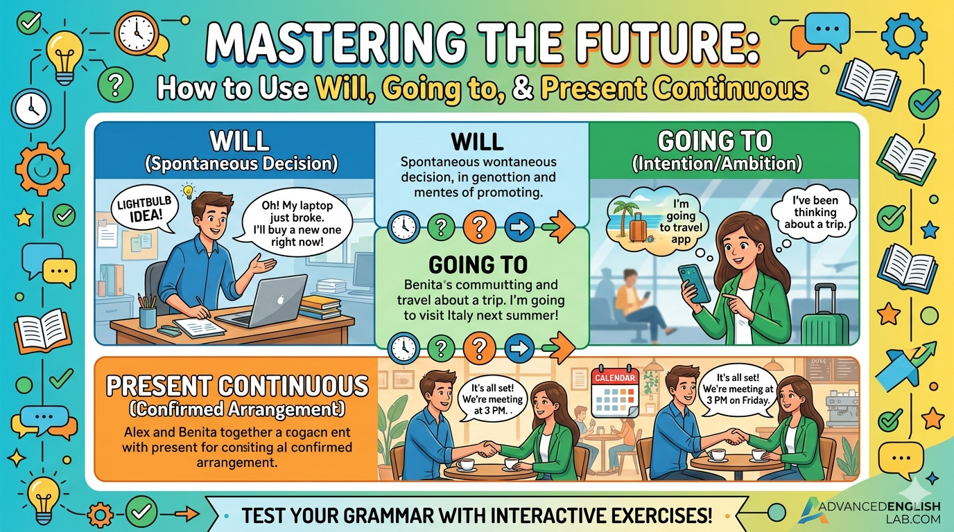 Future forms 'will', 'be going to' and present continuous