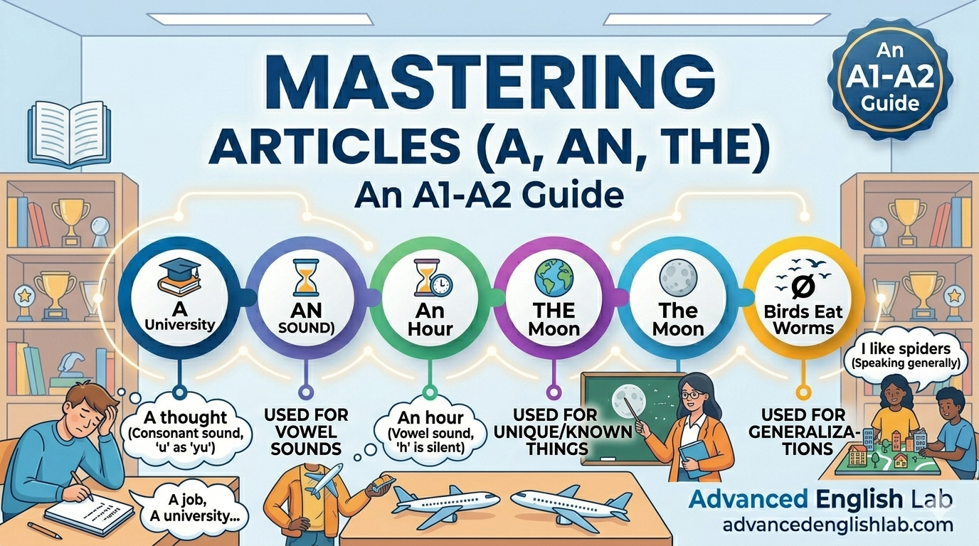 Articles: 'a', 'an', 'the'