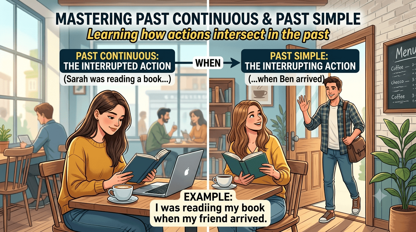 create a feature image on "Past continuous and past simple"