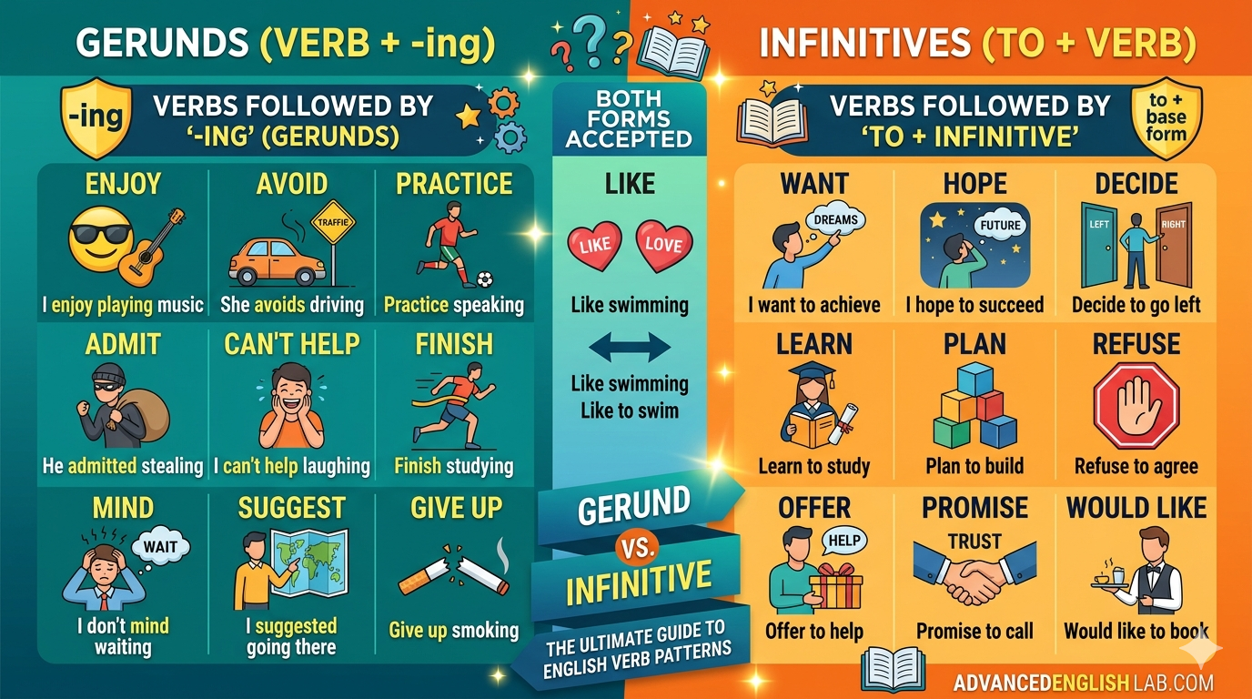 Verbs followed by '-ing' or infinitive