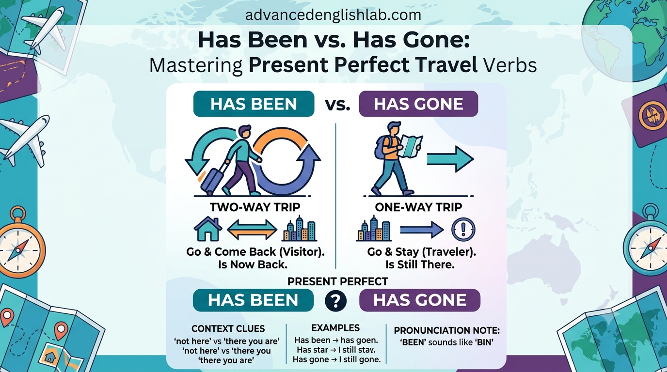 Has Been vs. Has Gone Mastering Present Perfect Travel Verbs