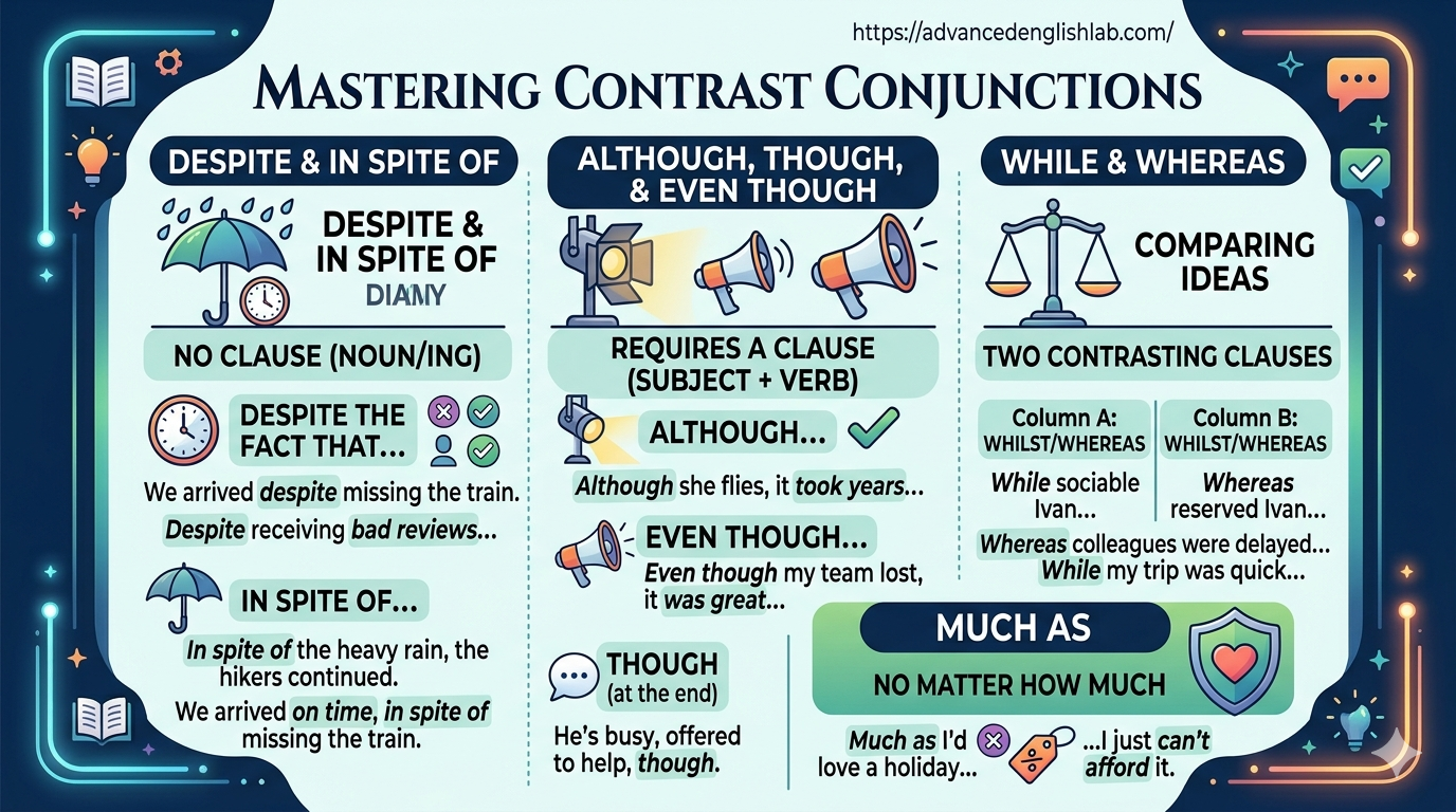 How to Use Although, Despite, Whereas, and Much As Like a Native Speaker