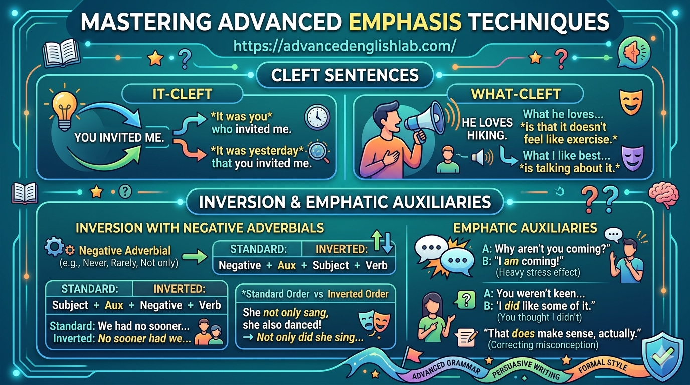 Mastering Advanced Emphasis How to Use Cleft Sentences, Inversion, and Auxiliaries