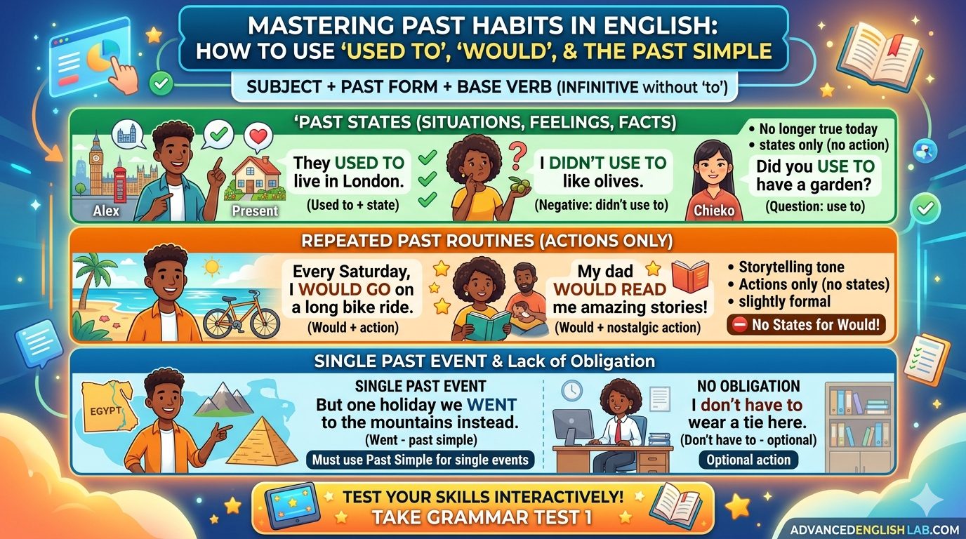 Past habits 'used to', 'would' and the past simple