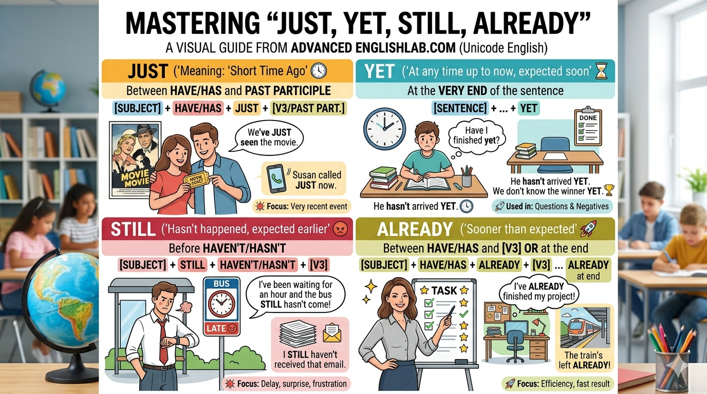 Present perfect 'just', 'yet', 'still' and 'already'