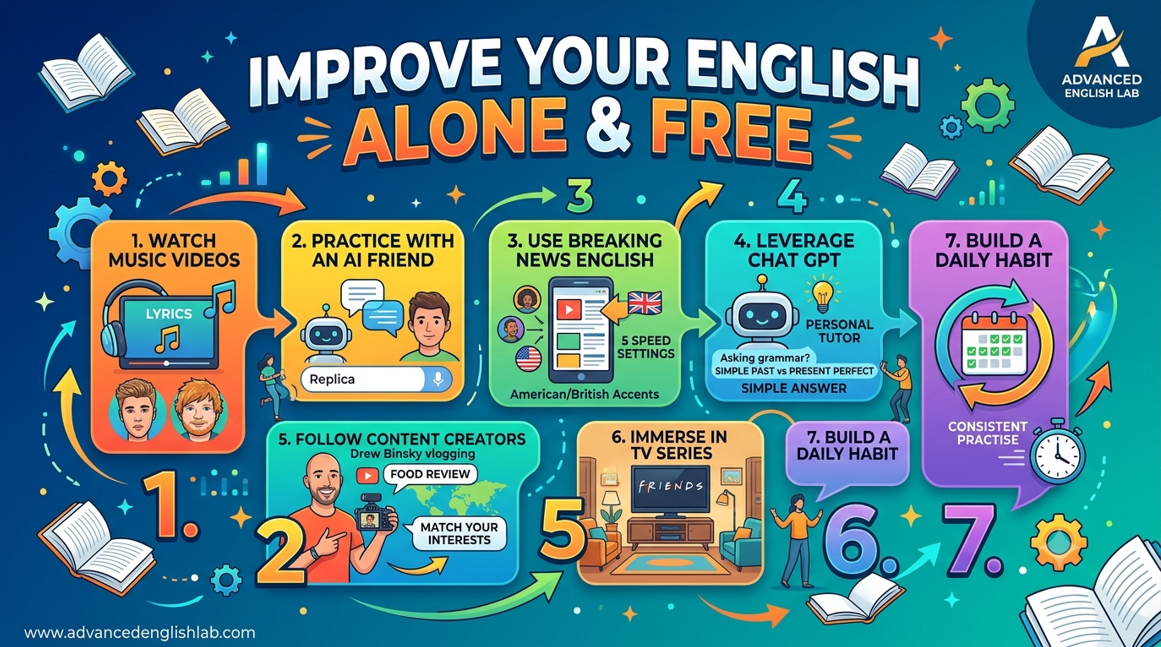 7 Best Ways to Improve Your English Alone and 100% Free