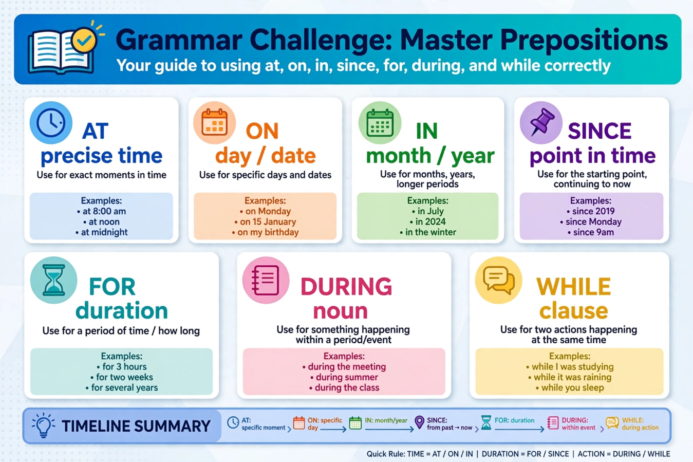 English prepositions since for during while