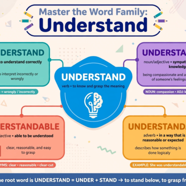 From Verb to Noun, Adjective & Adverb with Examples