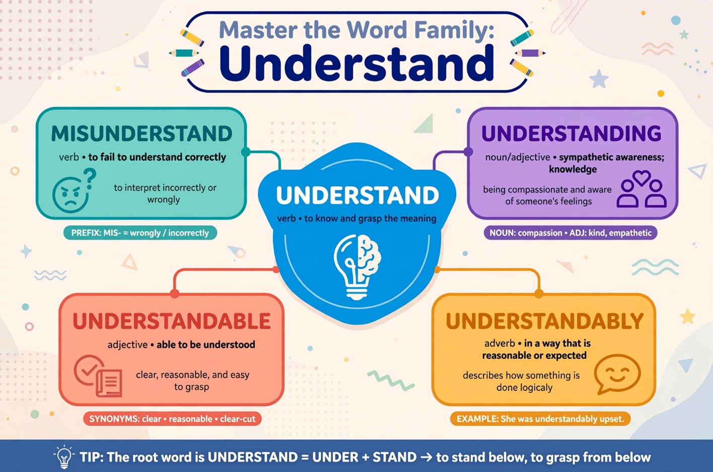 From Verb to Noun, Adjective & Adverb with Examples