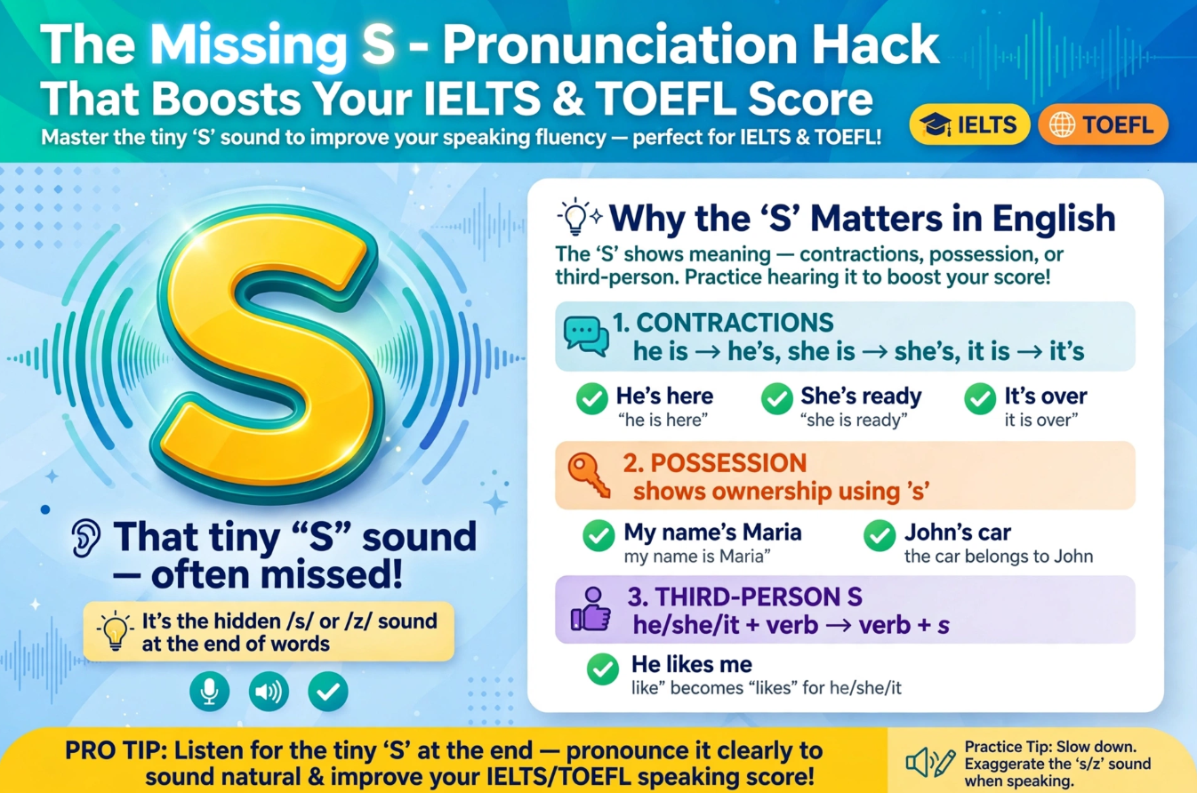 Master the Missing S Sound pronunciation hack infographic