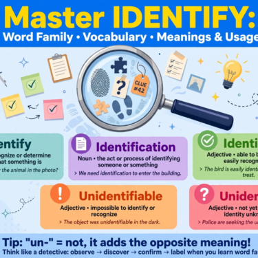 Master the Word Identify Learn Identify, Identification, Identifiable, Unidentifiable & Unidentified with Examples