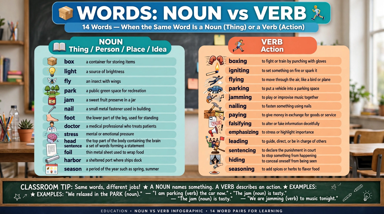 Same Word, Different Meaning! 15 Common English Words That Are Both Nouns and Verbs